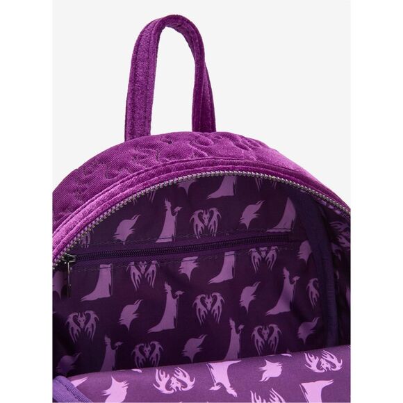 Loungefly Disney Sleeping Beauty Purple Velvet Maleficent Figural Mini Backpack main image 2
